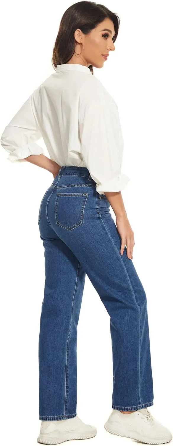 Straight Leg Jeans for Women High Waisted Relaxed Fit Button Fly Distressed Boyfriend Mom Jeans