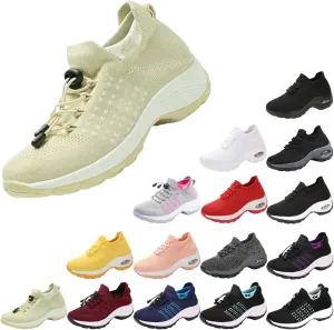 Stretch Cushion Slip-On Walking Shoes for Women - Breathable Arch Support Sneakers for Plantar Fasciitis, Lightweight Sock-Style Fashion Shoes