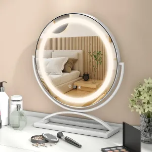 Tangkula 16" Vanity Mirror with Lights, 3 Color Dimmable LED Lighted Makeup Mirror with Touch Screen, 360° Rotation and Memory Function, High-Definition Round Light Up Mirror