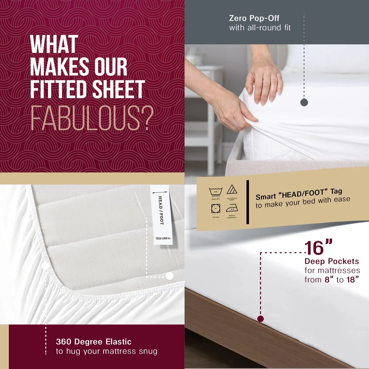TEXAS LINEN CO. 100% Egyptian Cotton Sheets Queen Size - High Thread Count Egyptian Cotton Sheets for Queen Size Bed (4 PC, White), Soft Cooling Luxury Hotel Bedsheets, 16" Deep Pocket Queen Sheet Set
