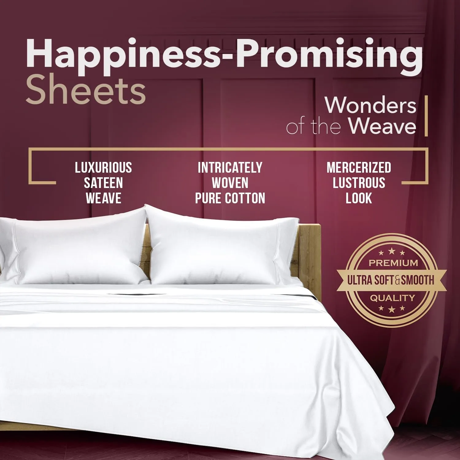 TEXAS LINEN CO. 100% Egyptian Cotton Sheets Queen Size - High Thread Count Egyptian Cotton Sheets for Queen Size Bed (4 PC, White), Soft Cooling Luxury Hotel Bedsheets, 16" Deep Pocket Queen Sheet Set