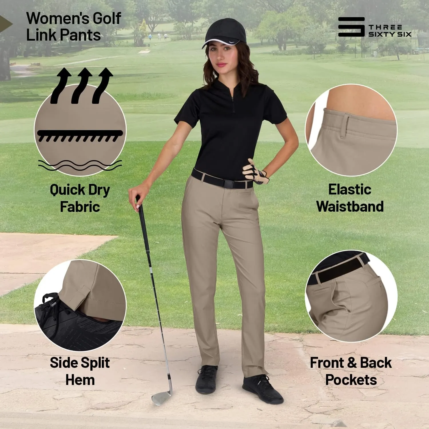 Three Sixty Six Women’s Quick Dry Golf Pants - Front Coin Pocket, 4-Way Stretc, Anti-Odor & Moisture Wicking Fabric
