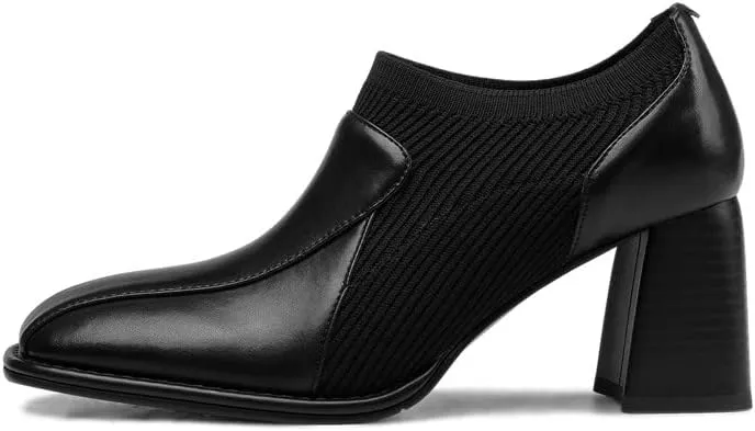 TinaCus Women's Square Toe Genuine Leather & Woolen Handmade Mid Chunky Heels Casual Shoes