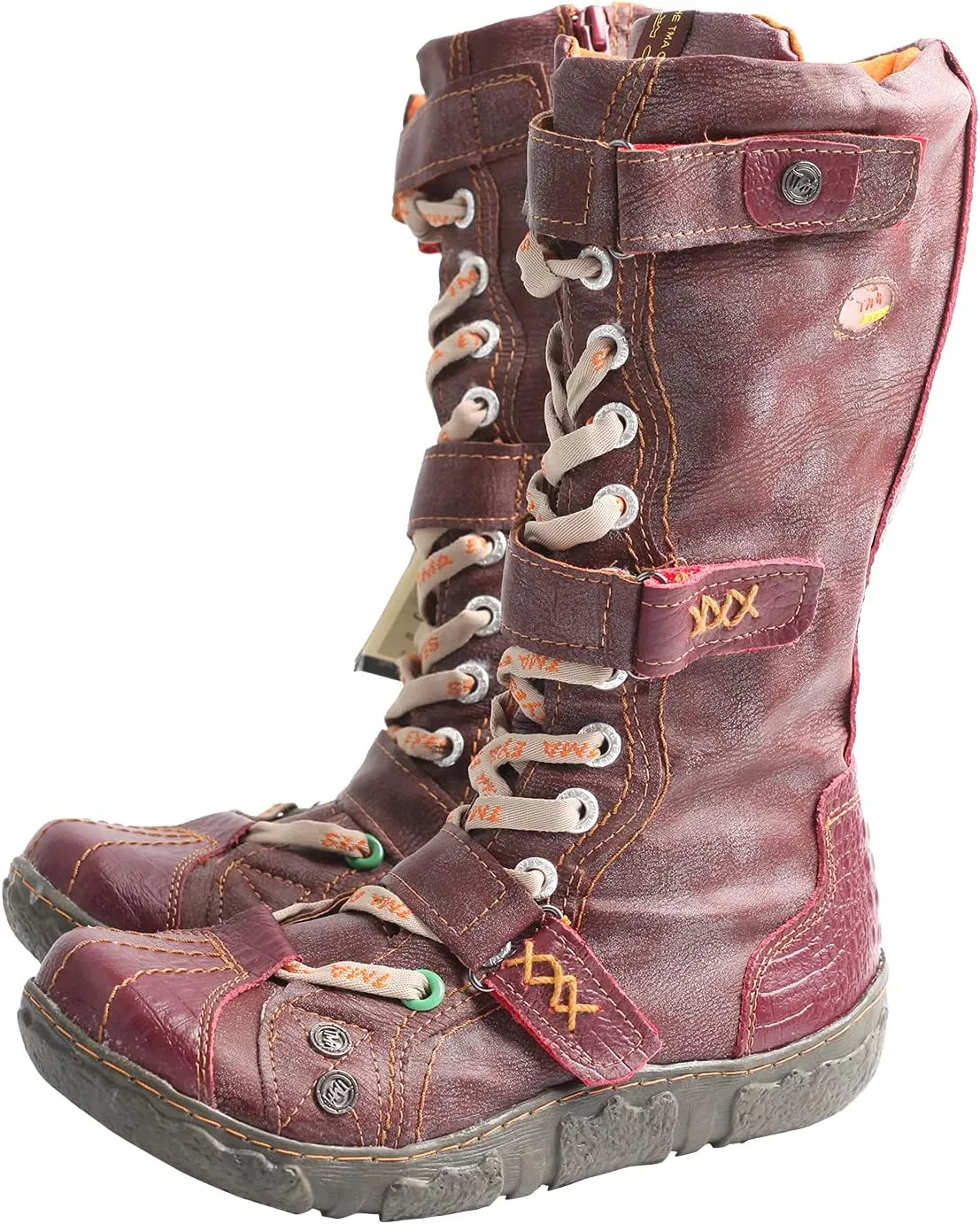 TMA EYES Strape-Accent Washed PU Leather Flat Women's Boot With Plus Size