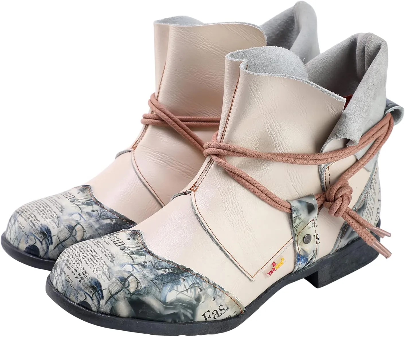 TMA EYES Women's Tie-Accent Leather Lazy Wear Slip-on Ankle Boots