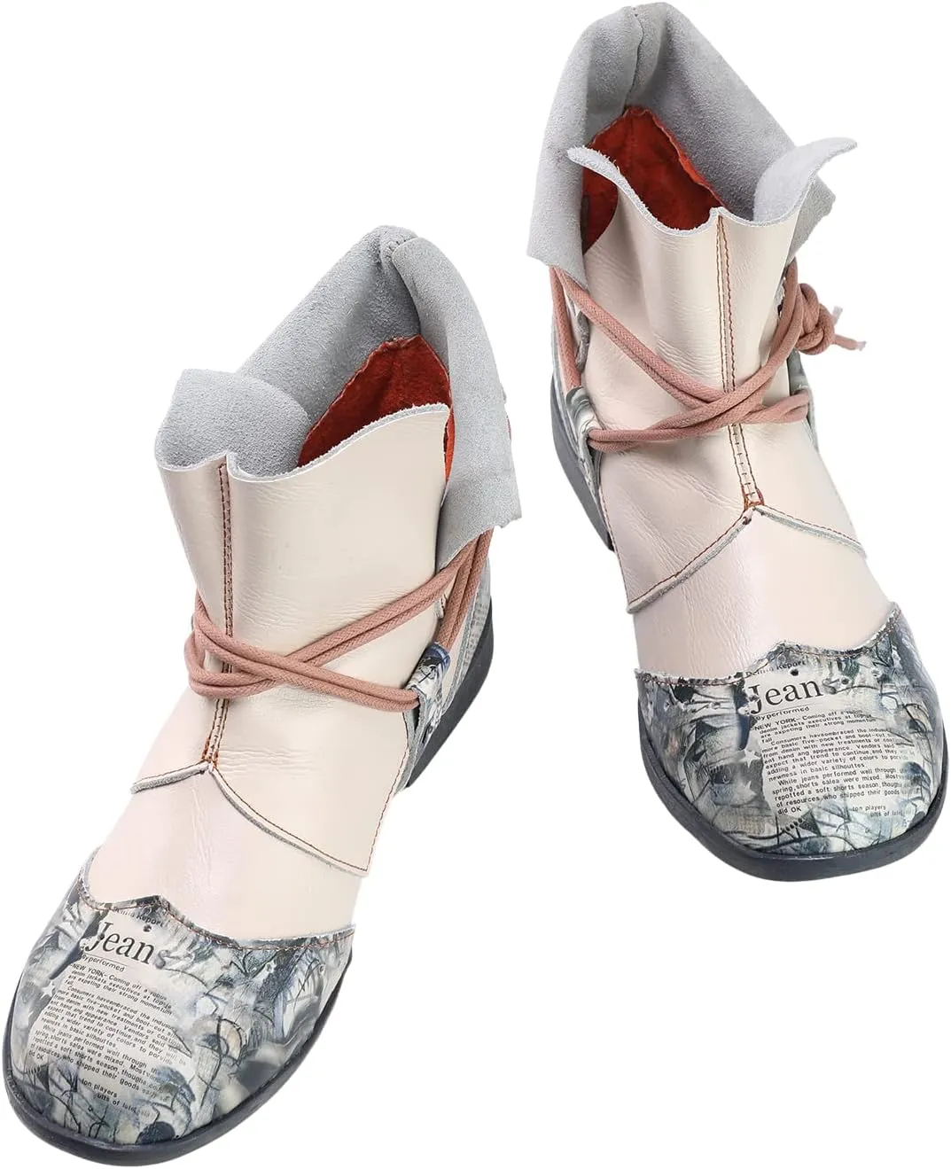 TMA EYES Women's Tie-Accent Leather Lazy Wear Slip-on Ankle Boots