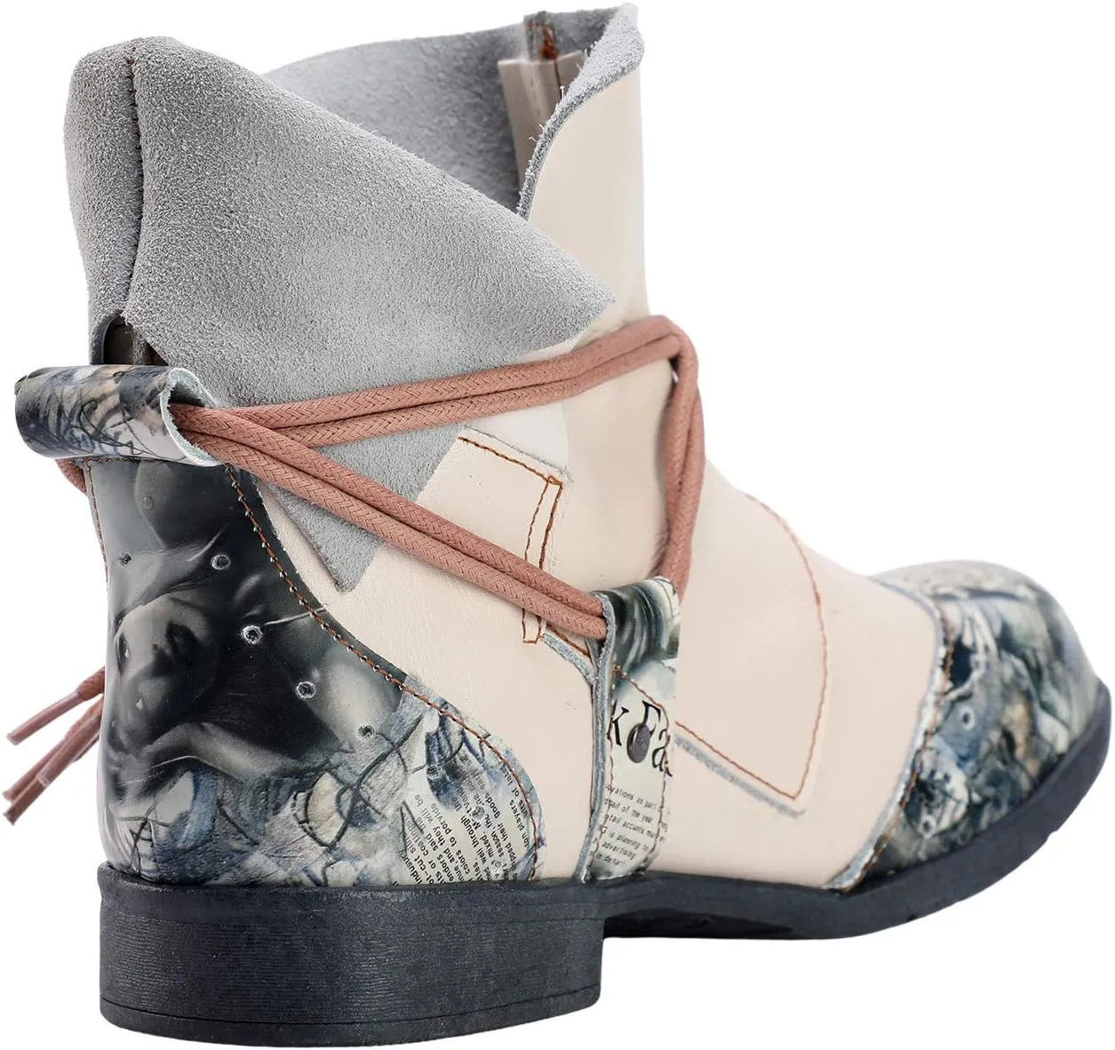 TMA EYES Women's Tie-Accent Leather Lazy Wear Slip-on Ankle Boots