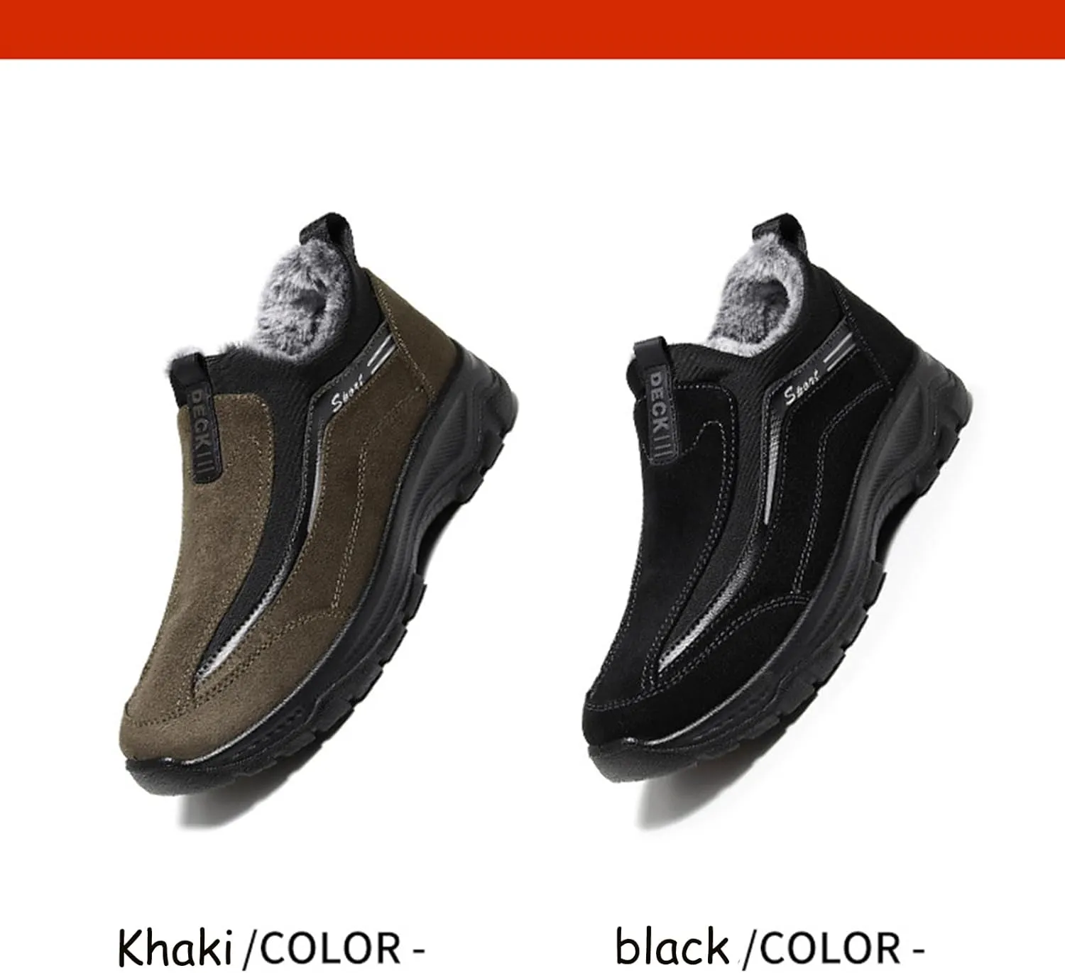 Tokouk Men Keep Warm Slip-On Winter Walking Shoes Fur Lining,Casual And Light Anti-Slip Snow Boots For Old Man Walking.
