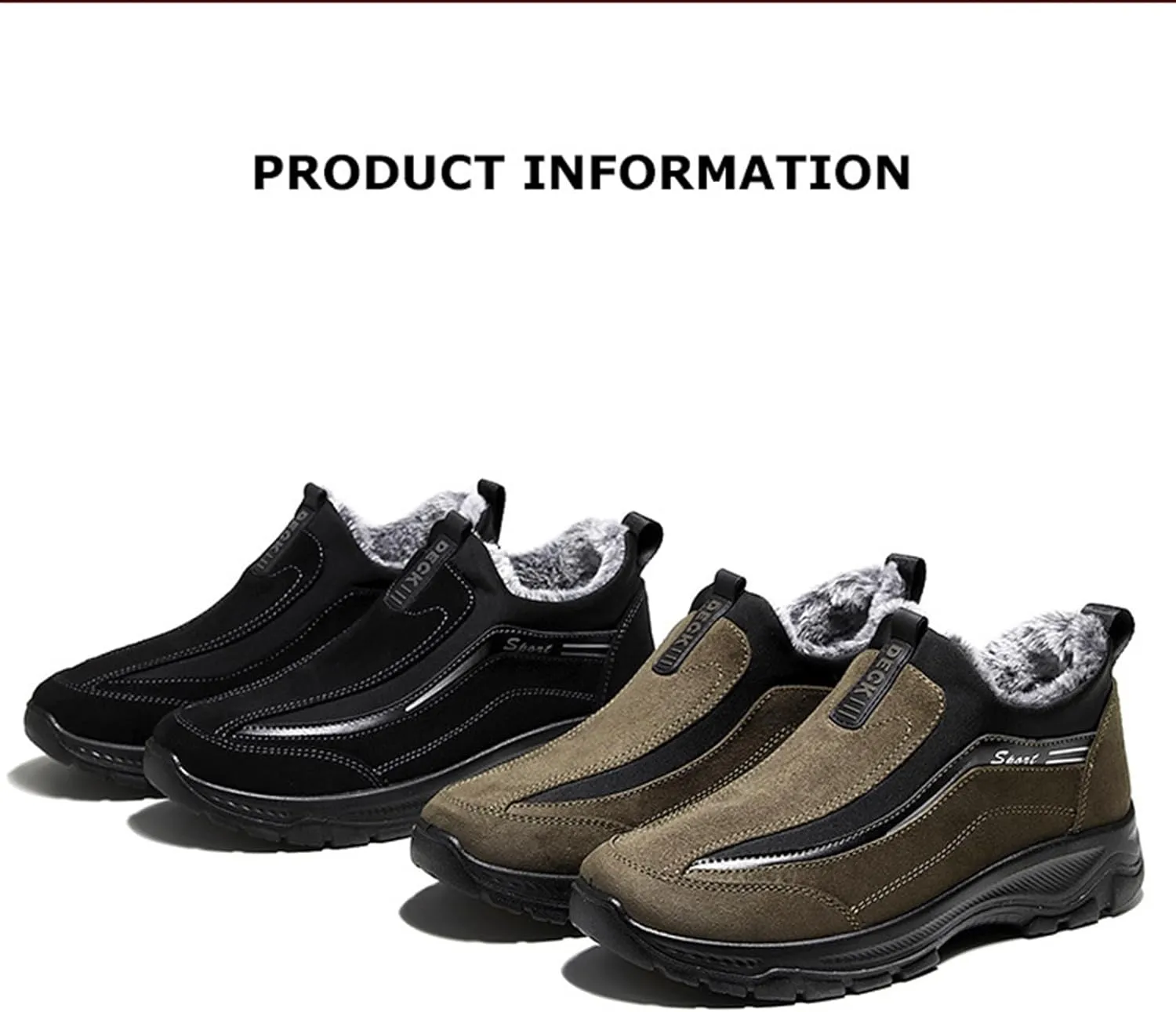 Tokouk Men Keep Warm Slip-On Winter Walking Shoes Fur Lining,Casual And Light Anti-Slip Snow Boots For Old Man Walking.
