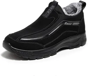 Tokouk Men Keep Warm Slip-On Winter Walking Shoes Fur Lining,Casual And Light Anti-Slip Snow Boots For Old Man Walking.