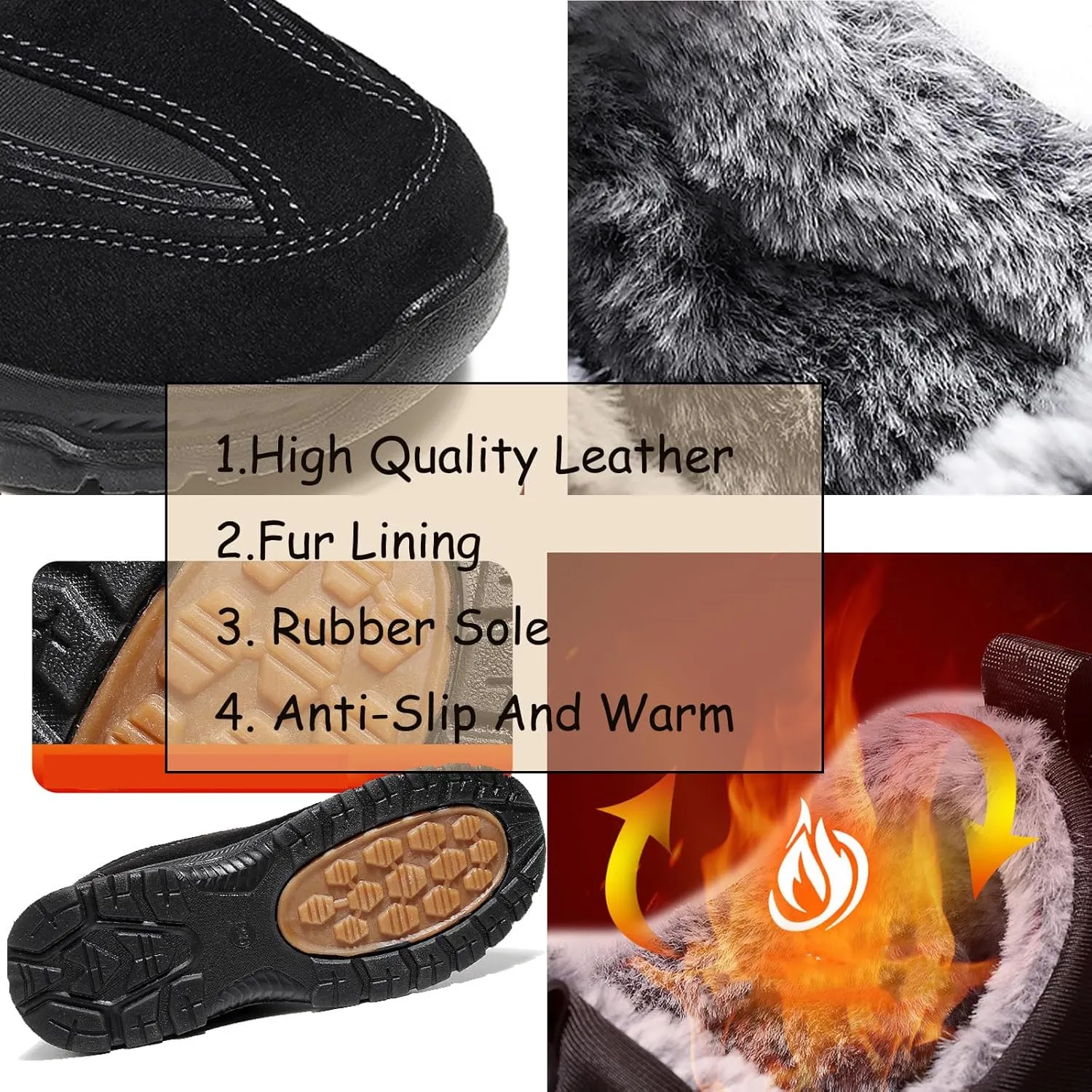 Tokouk Men Keep Warm Slip-On Winter Walking Shoes Fur Lining,Casual And Light Anti-Slip Snow Boots For Old Man Walking.