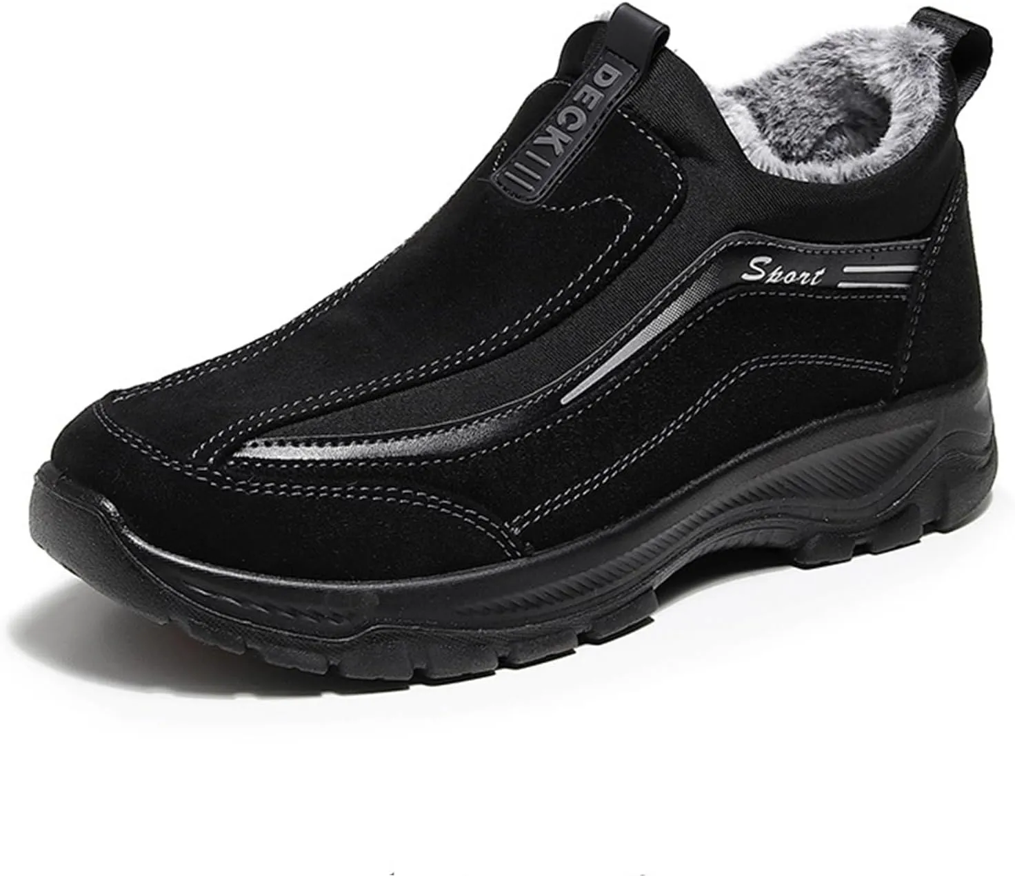 Tokouk Men Keep Warm Slip-On Winter Walking Shoes Fur Lining,Casual And Light Anti-Slip Snow Boots For Old Man Walking.