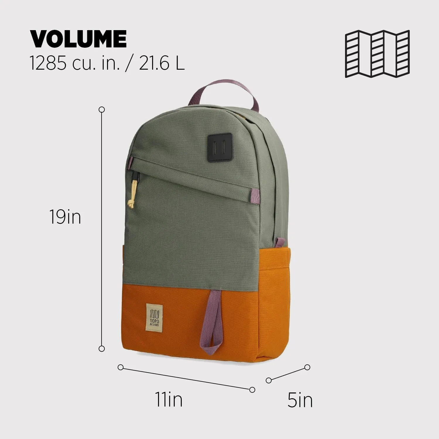 Topo Designs Daypack Classic – OG Daily Carry Pack Designed in Denver, Functional Travel Bag, Made from Recycled Nylon, 2 Padded Laptop Sleeves, 21L (Beetle/Spice)