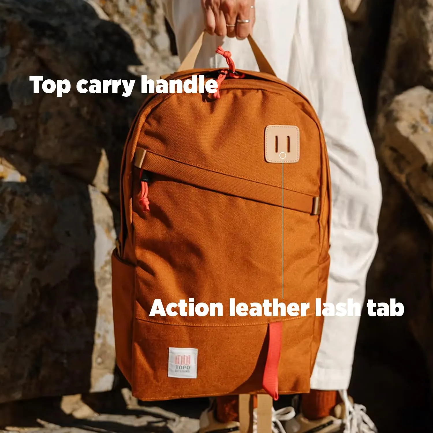 Topo Designs Daypack Classic – OG Daily Carry Pack Designed in Denver, Functional Travel Bag, Made from Recycled Nylon, 2 Padded Laptop Sleeves, 21L (Beetle/Spice)