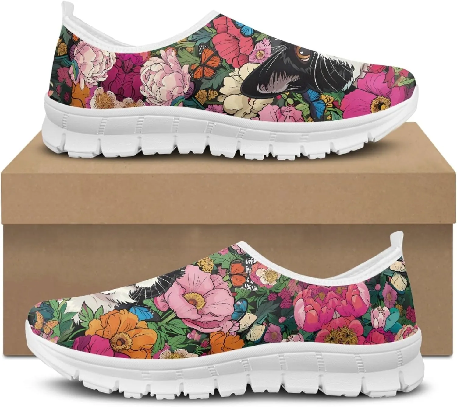 Trendy Print Womens Shoes Slip-on Walking Shoes Sneakers Breathable Mesh Casual Footwear