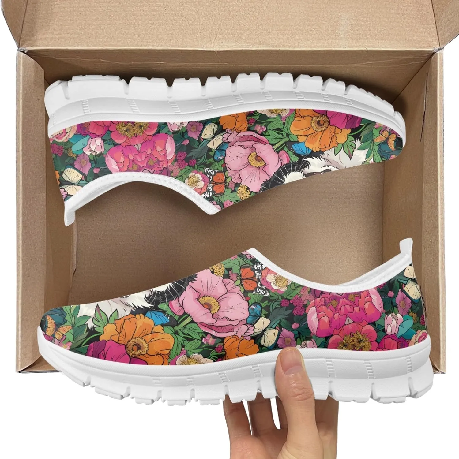Trendy Print Womens Shoes Slip-on Walking Shoes Sneakers Breathable Mesh Casual Footwear