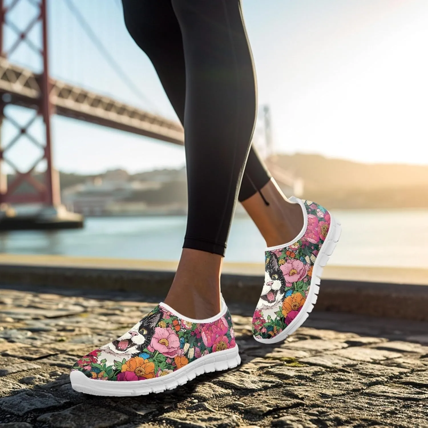 Trendy Print Womens Shoes Slip-on Walking Shoes Sneakers Breathable Mesh Casual Footwear