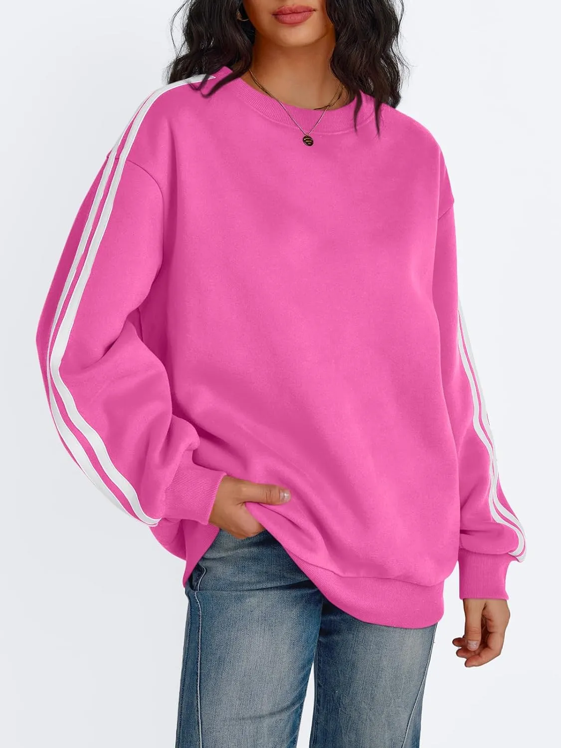Trendy Queen Oversized Sweatshirt for Women Crewneck Fall Fashion Clothes 2025 Striped Sweater y2k Teen Girls Outfits