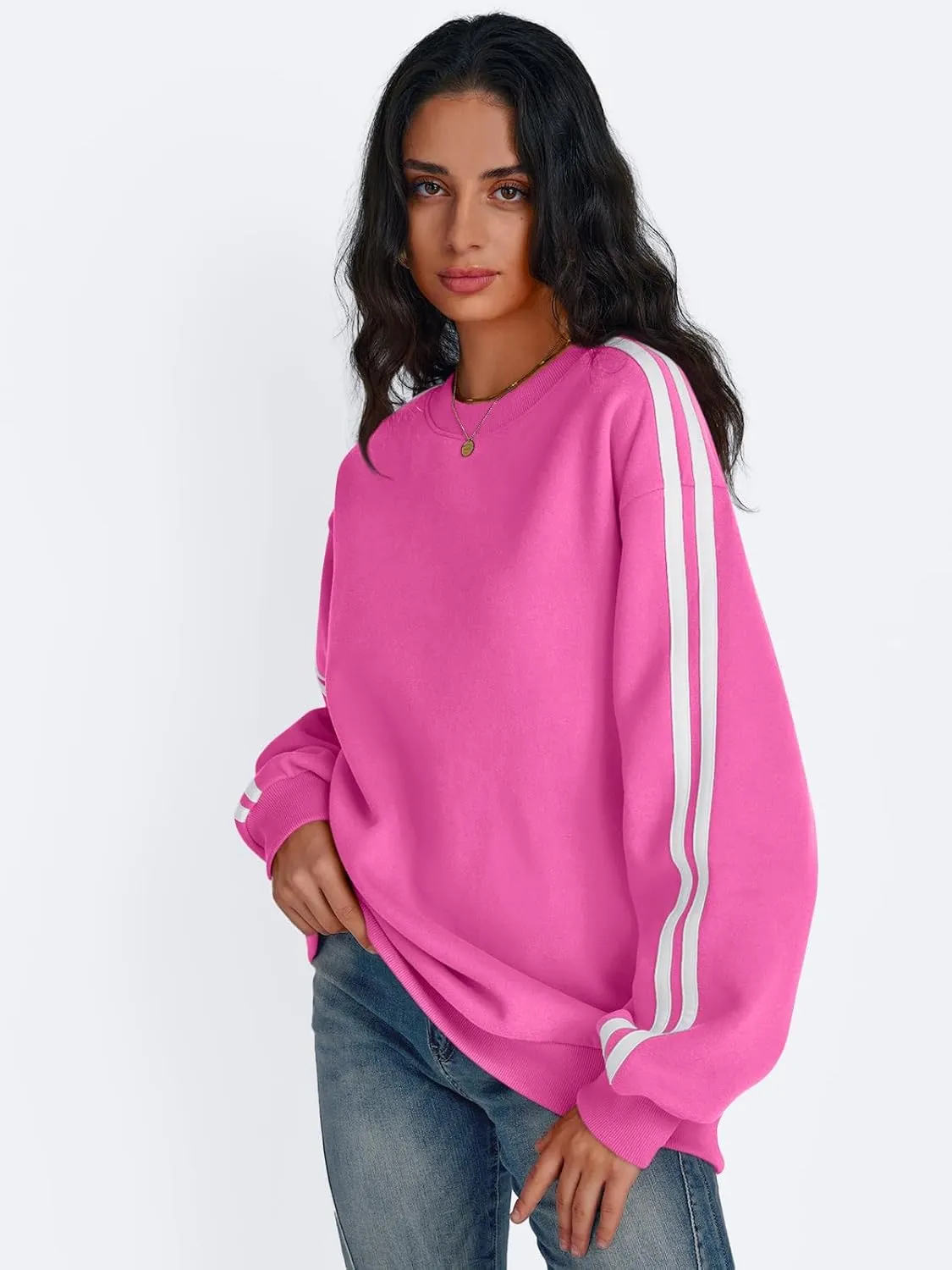 Trendy Queen Oversized Sweatshirt for Women Crewneck Fall Fashion Clothes 2025 Striped Sweater y2k Teen Girls Outfits