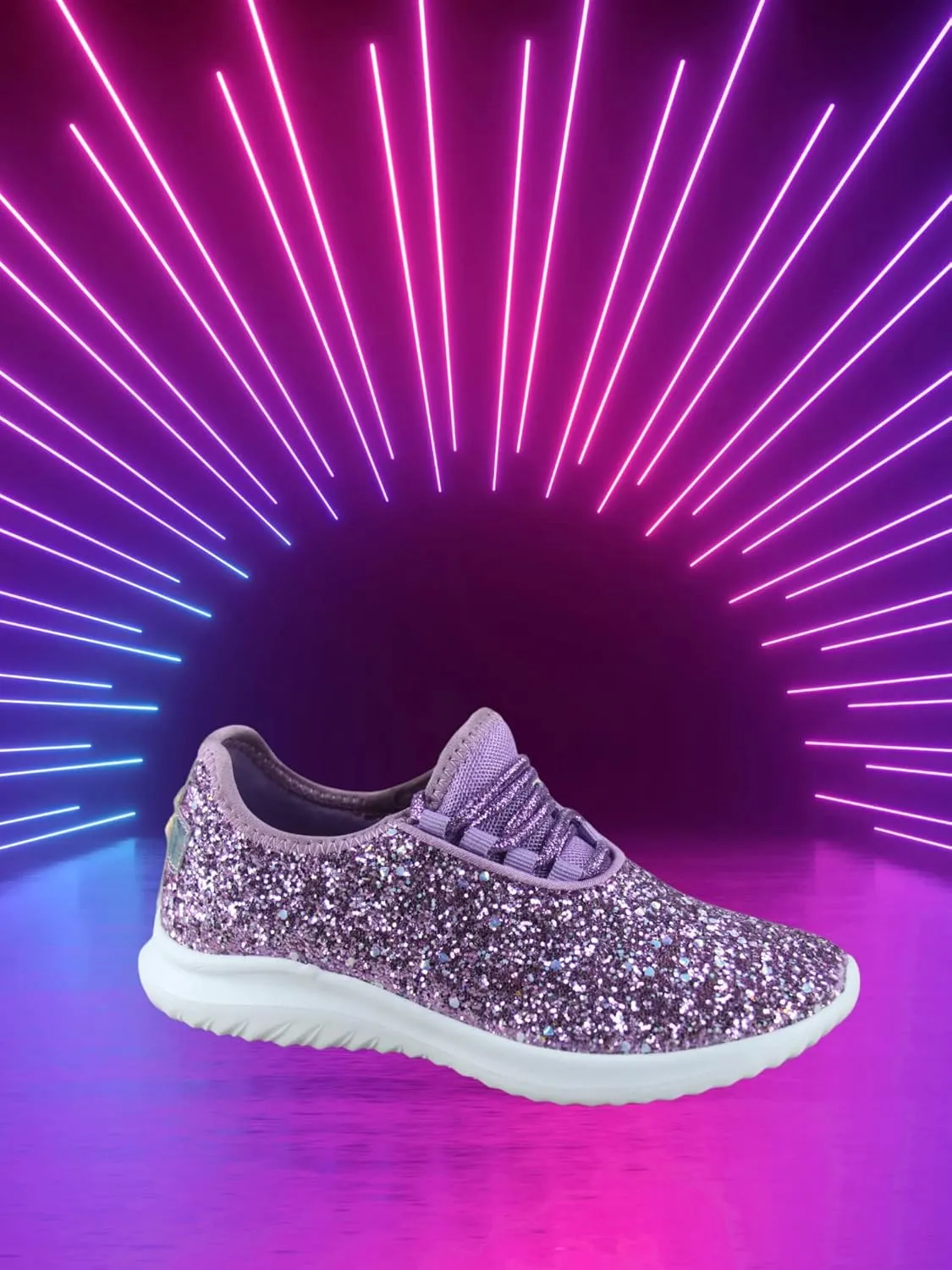 TZ Kid's Girl's Fashion Glitter Sparkle Slip On Lace Casual Walking Sneaker Shoes