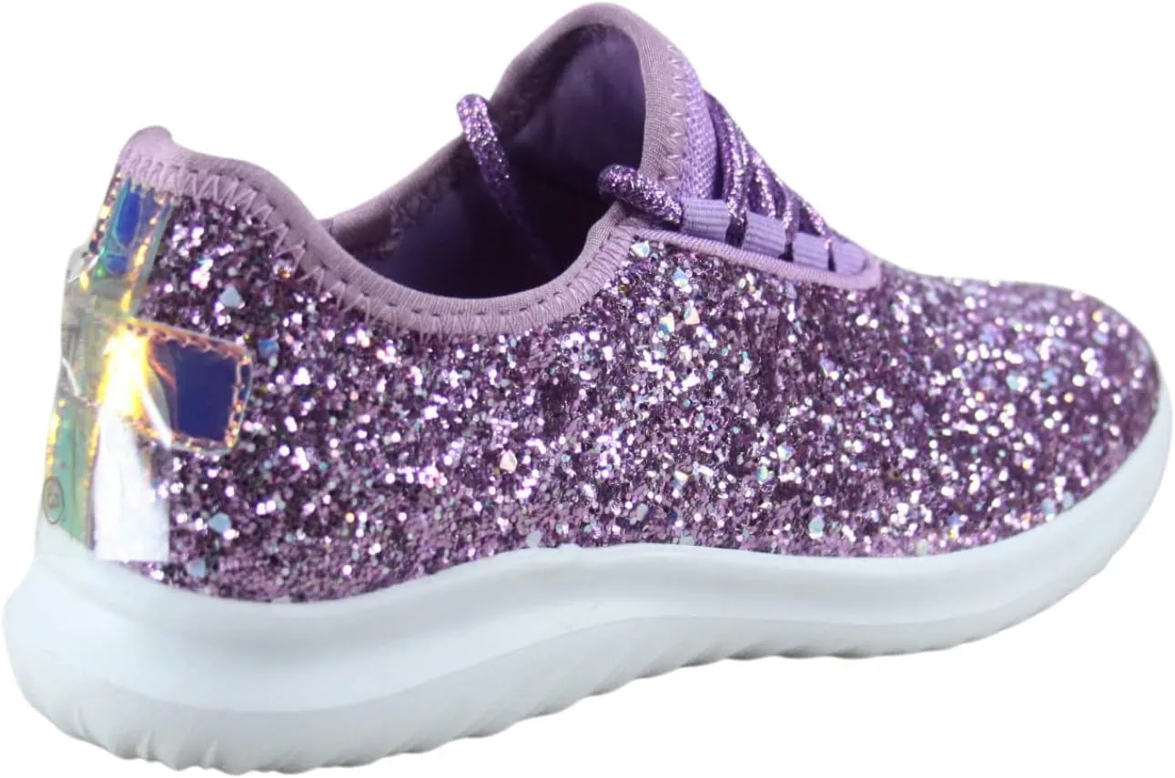 TZ Kid's Girl's Fashion Glitter Sparkle Slip On Lace Casual Walking Sneaker Shoes