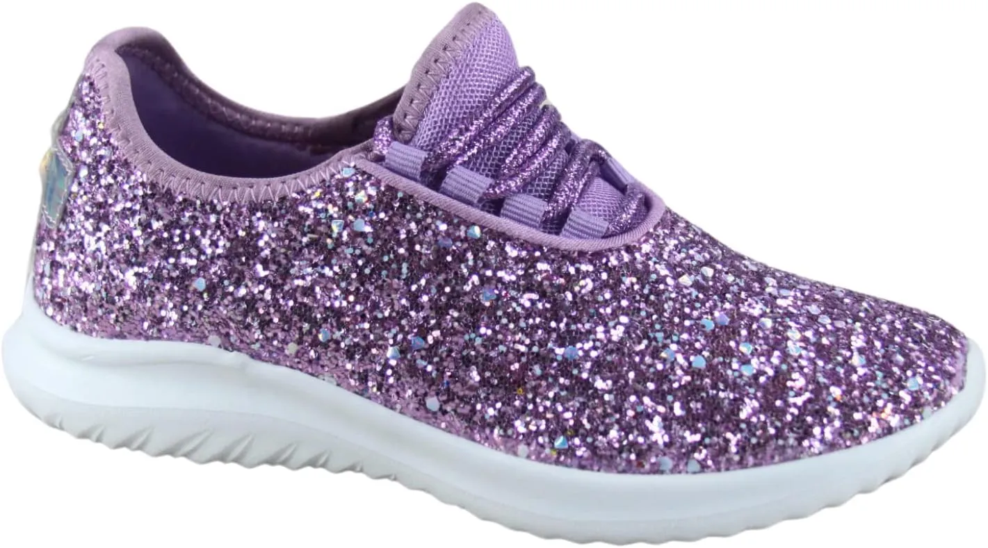 TZ Kid's Girl's Fashion Glitter Sparkle Slip On Lace Casual Walking Sneaker Shoes