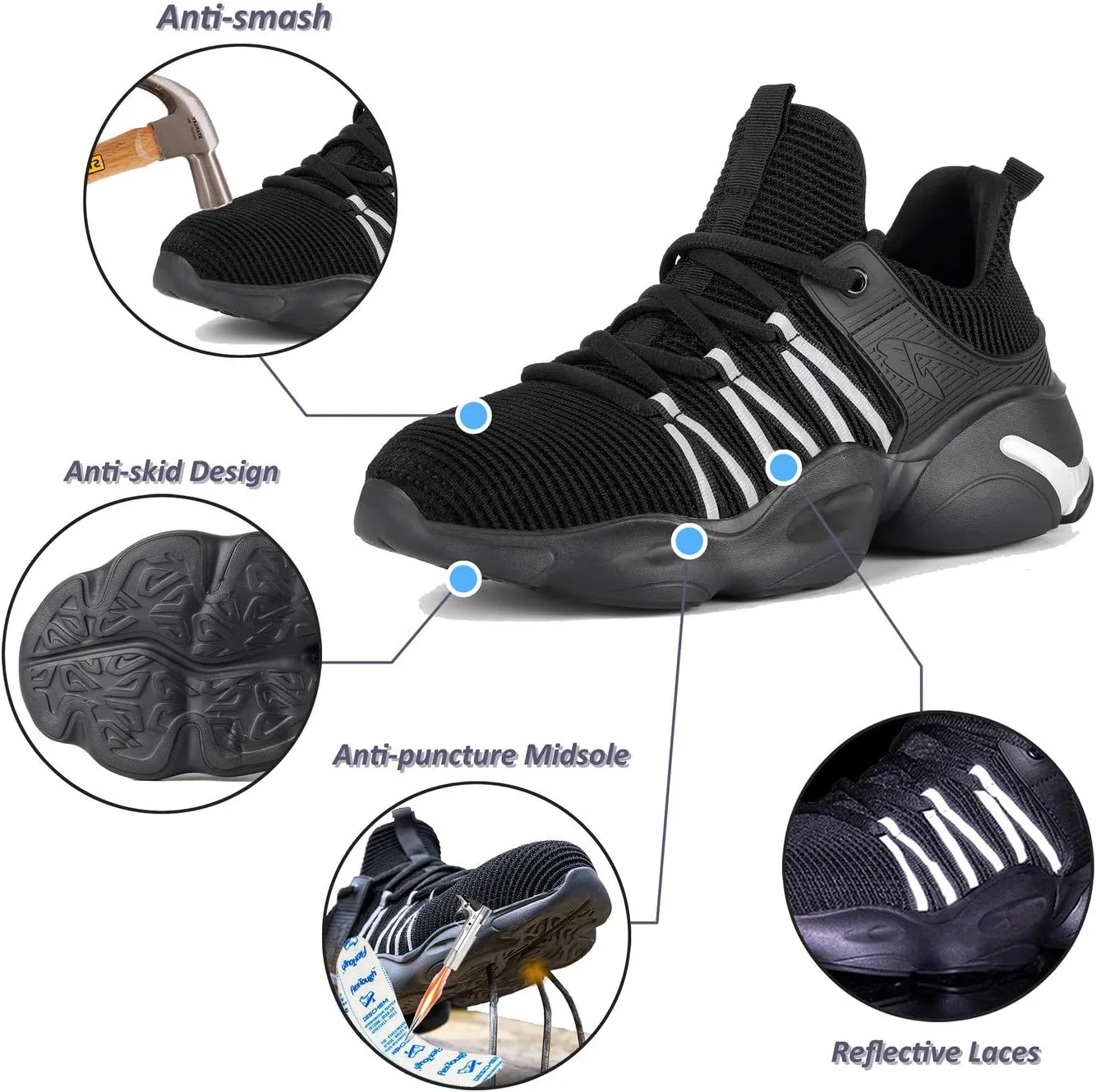 U-lite Steel Toe Indestructible Shoes for Men Women, Lightweight Breathable Safety Work Shoe for Industrial Construction
