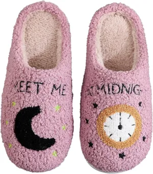 Unisex Meet Me at Midnight Slippers Fuzzy Warm House Slippers Winter Indoor Outdoor Shoes