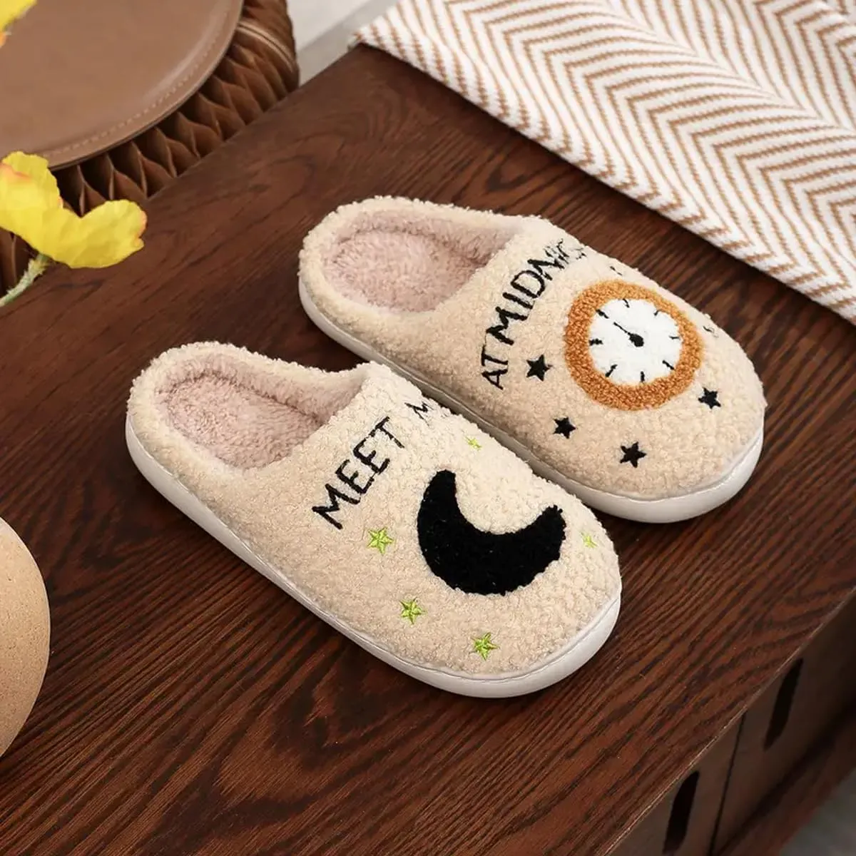 Unisex Meet Me at Midnight Slippers Fuzzy Warm House Slippers Winter Indoor Outdoor Shoes