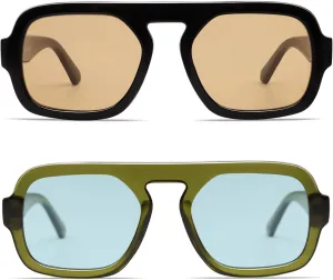 VANLINKER Retro Square Aviator Sunglasses for Women Men 70s Vintage Style Trendy Flat Top Rectangle Sun Glasses VL9826