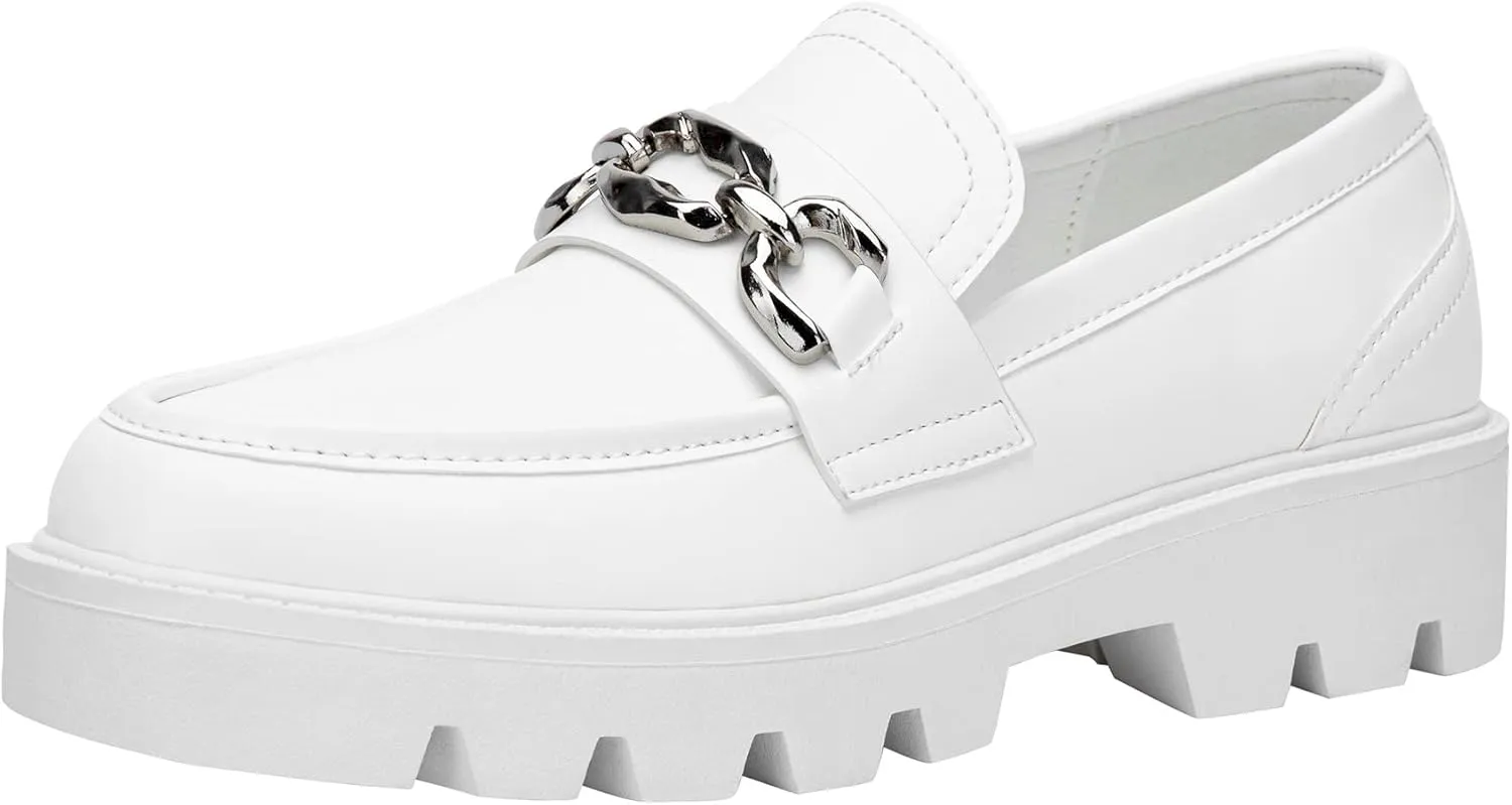 Vepose Women's 8081 Platform Casual Loafers, Black Round Toe Slip On Loafers Shoes