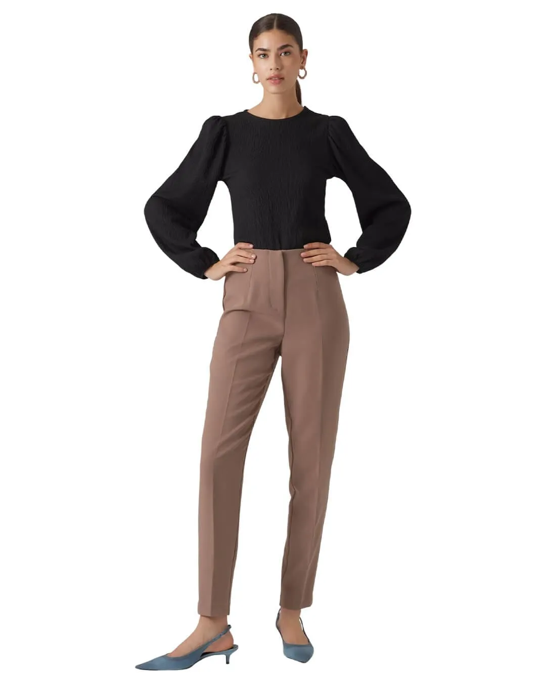 Vero Moda Brown Tapered High Waist Trousers
