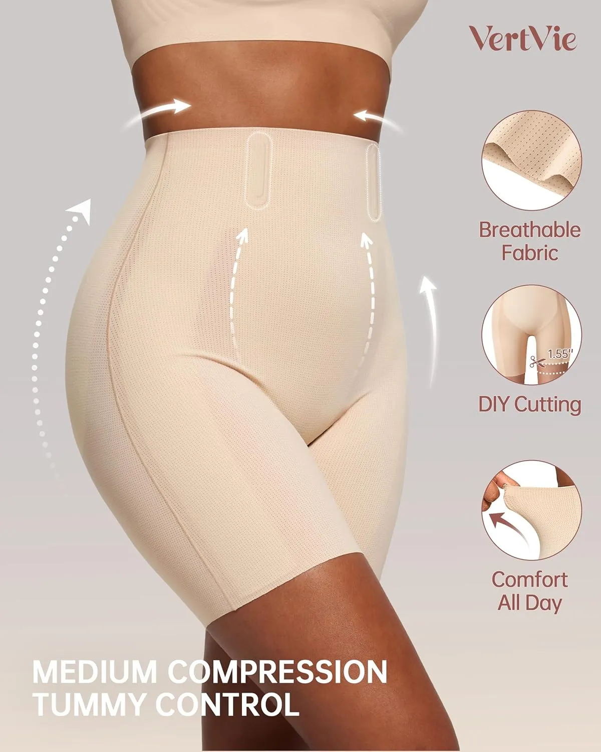 Vertvie Tummy Control Shapewear Shorts for Women Butt Lifting Body Shaper Shorts High Waisted Seamless Girdles Under Dress