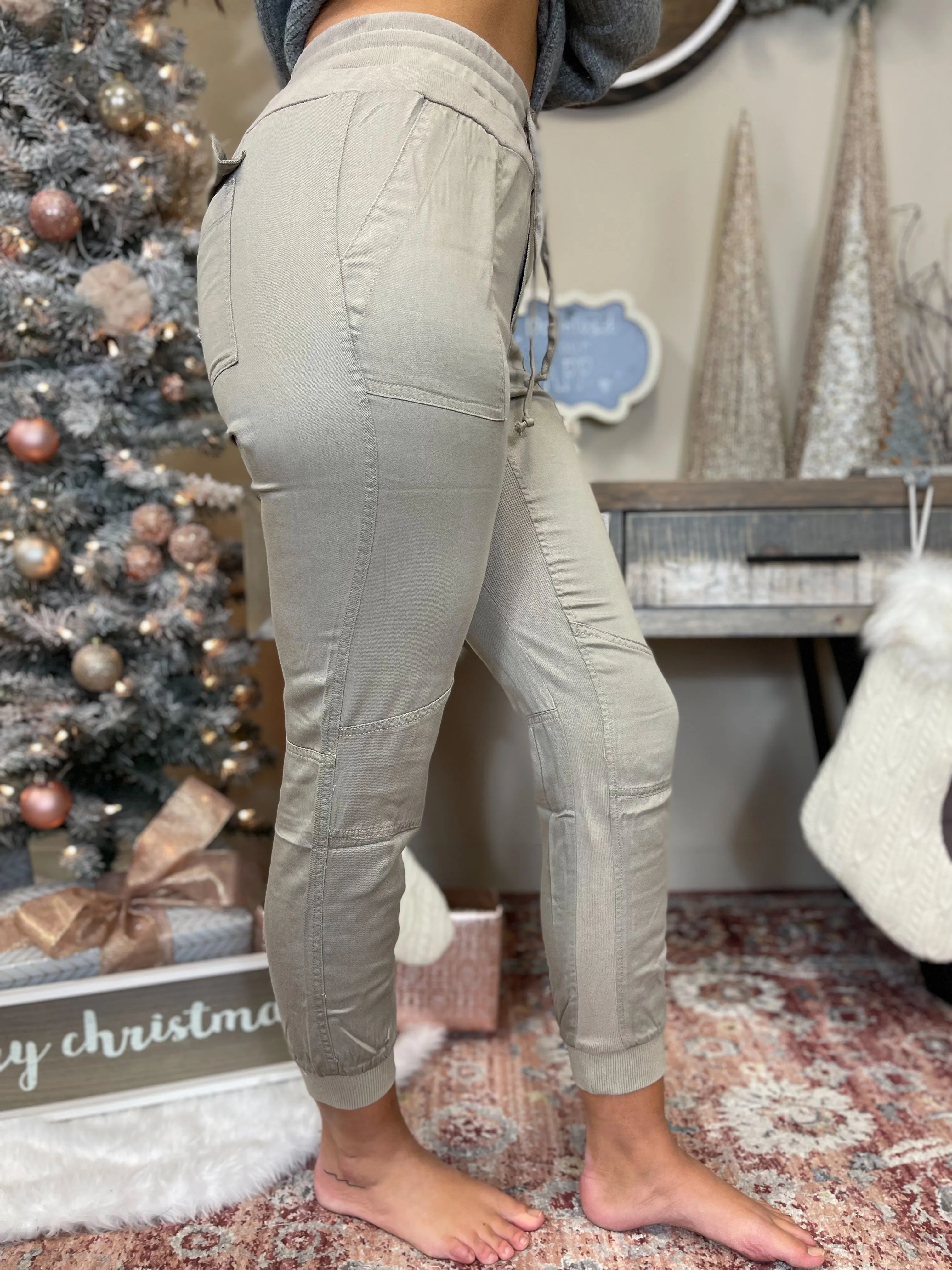 Vintage Havana Khaki Washed Tencel Ribbed Jogger