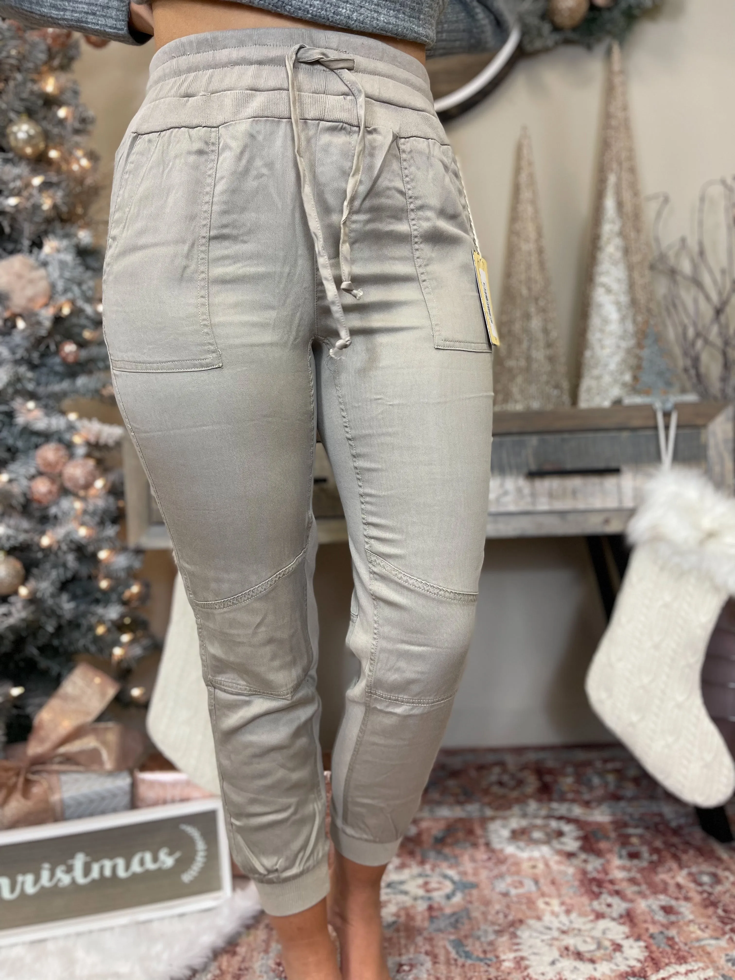 Vintage Havana Khaki Washed Tencel Ribbed Jogger