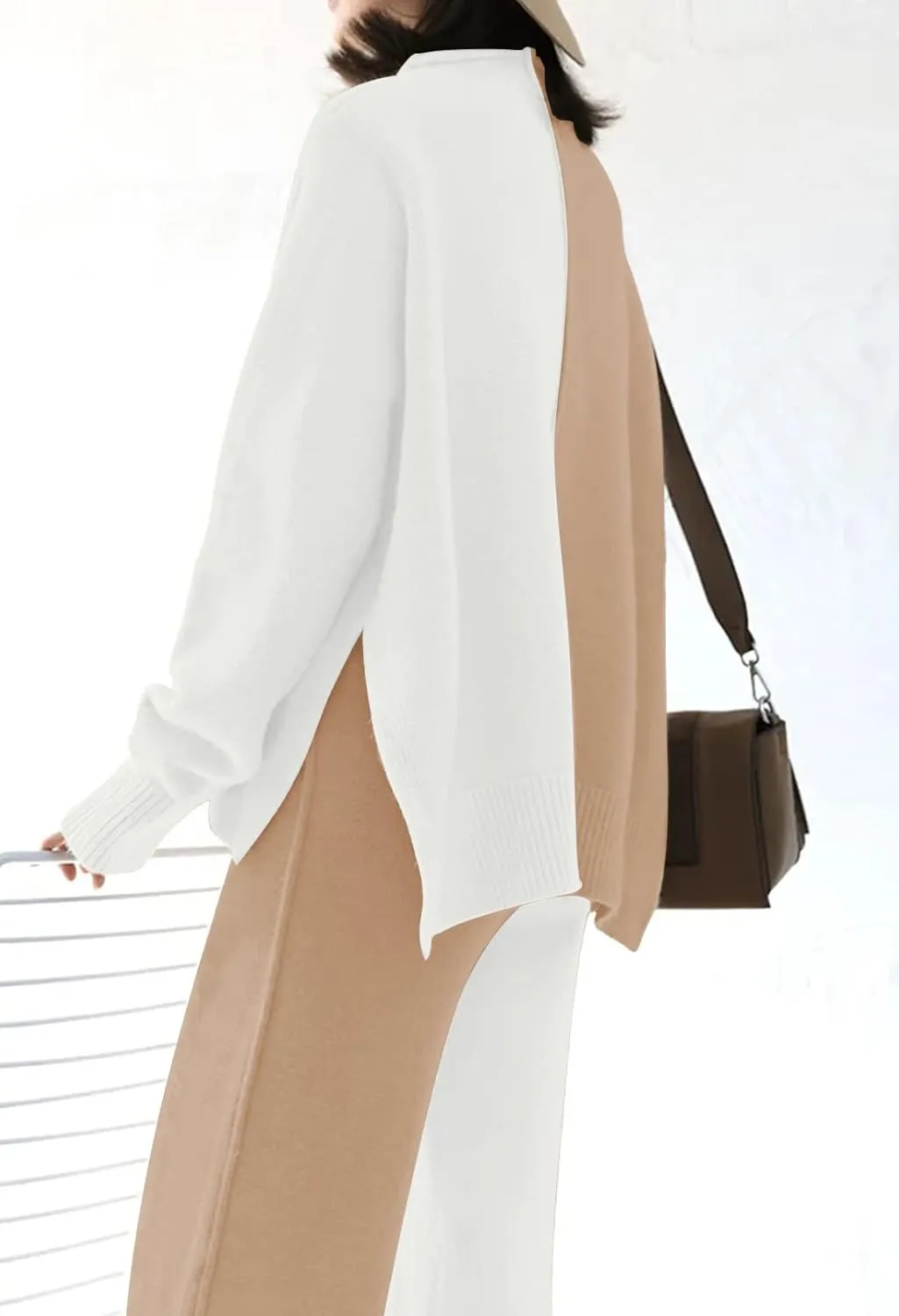 Viottiset Women's 2 Piece Outfits Sweater Set Wide Leg Pants High Neck Sweatsuit Loungewear