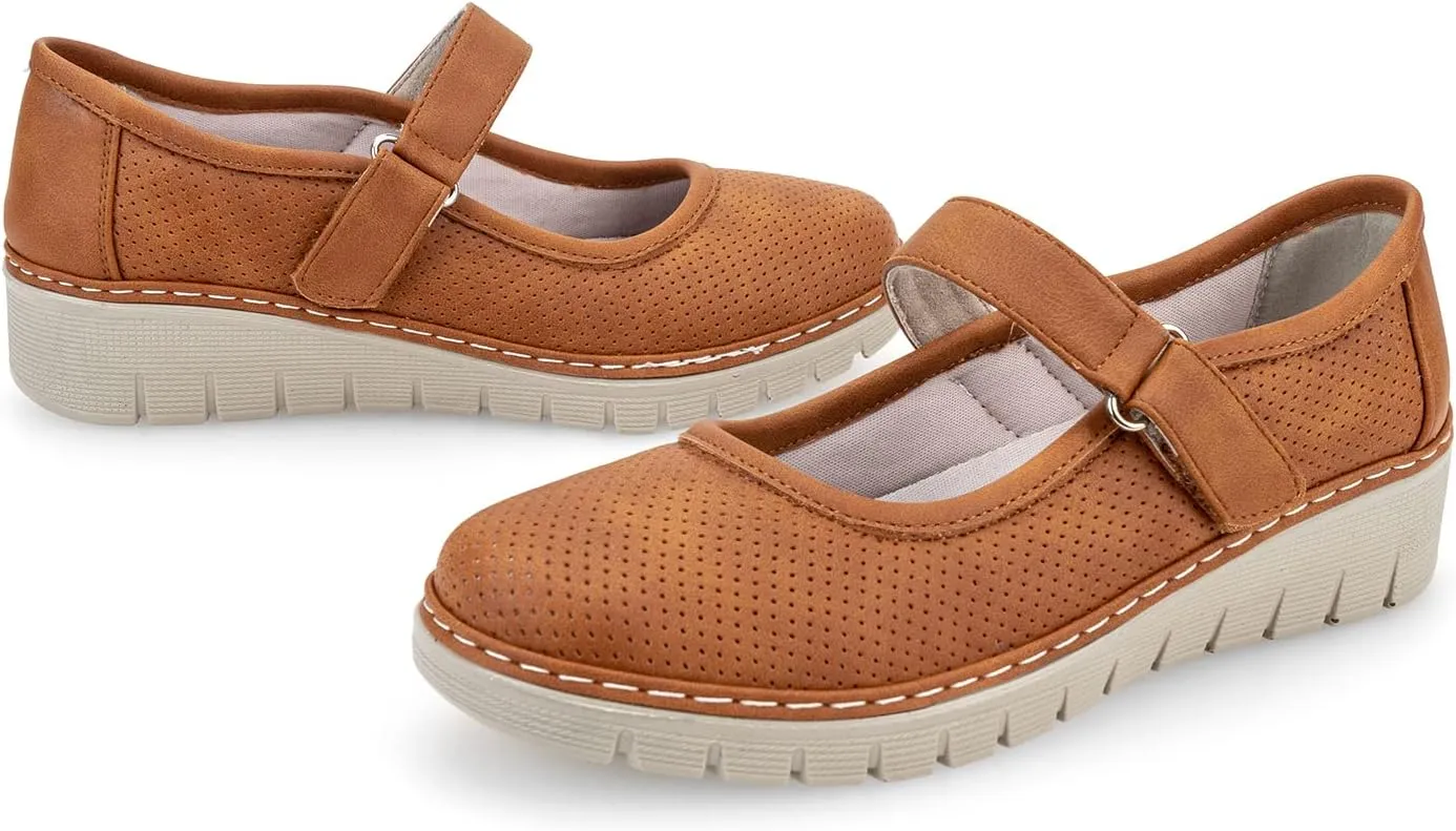 VJH confort Women s Mary Jane Flats, Breathable Comfort Round Toe Low Heel Slip-on Light Weight Walking Shoes