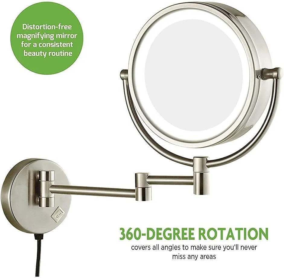 Wall Mounted Makeup Mirror Magnifying Vanity Mirror Flexible Gooseneck,and Locking Suction,Extendable Arm(Nickel)
