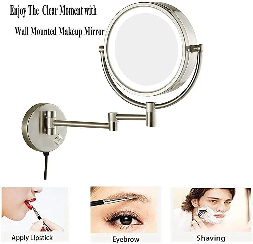 Wall Mounted Makeup Mirror Magnifying Vanity Mirror Flexible Gooseneck,and Locking Suction,Extendable Arm(Nickel)