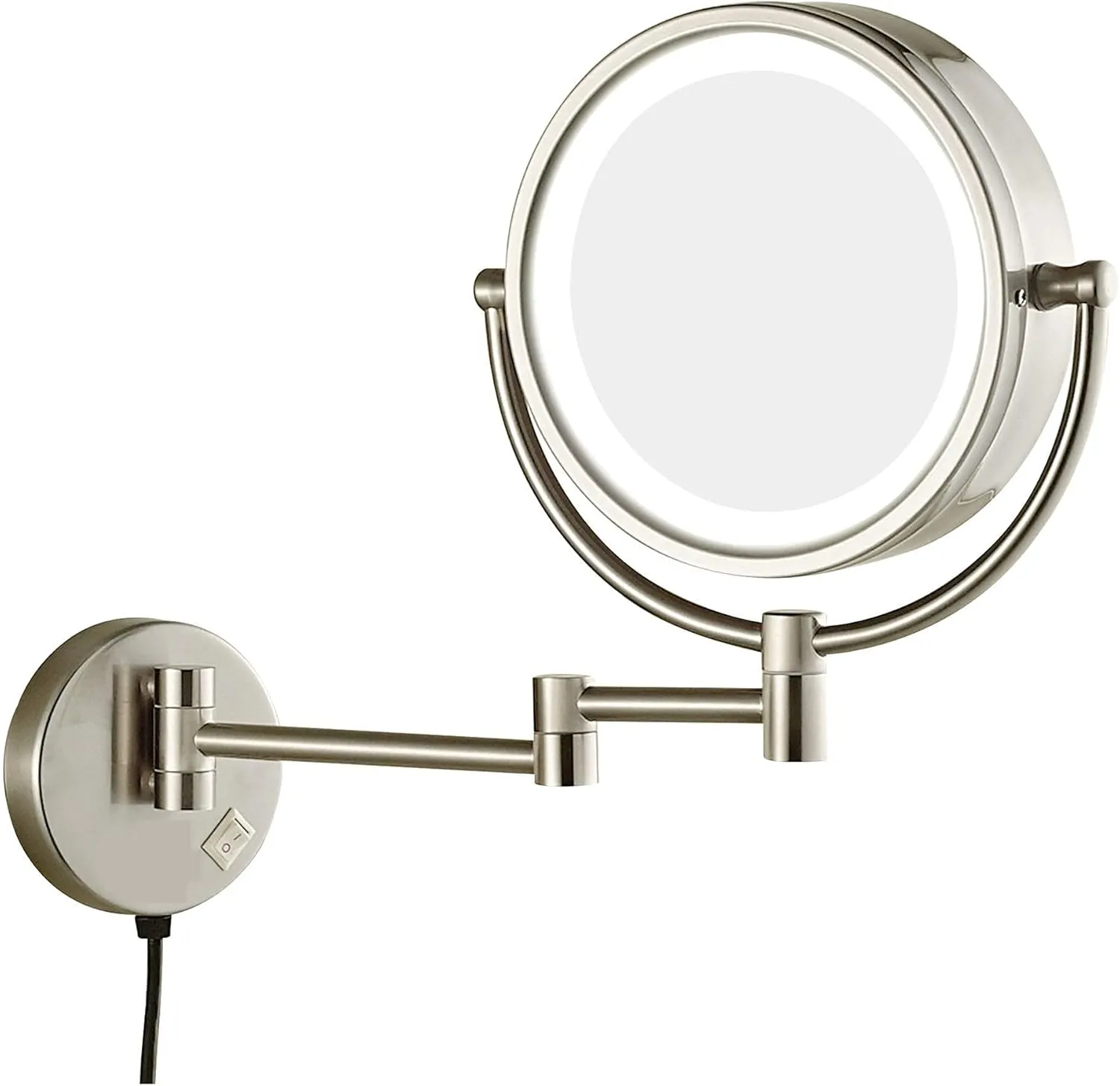 Wall Mounted Makeup Mirror Magnifying Vanity Mirror Flexible Gooseneck,and Locking Suction,Extendable Arm(Nickel)
