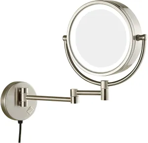Wall Mounted Makeup Mirror Magnifying Vanity Mirror Flexible Gooseneck,and Locking Suction,Extendable Arm(Nickel)