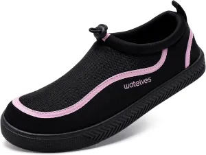 WateLves Water Shoes for Women and Men - Quick-Dry Multi-Purpose Casual Water Sneakers Slip-On with Drainage Holes - Lightweight, Breathable Aqua Shoes for Swim Beach Walking (Black/Pink, 39)