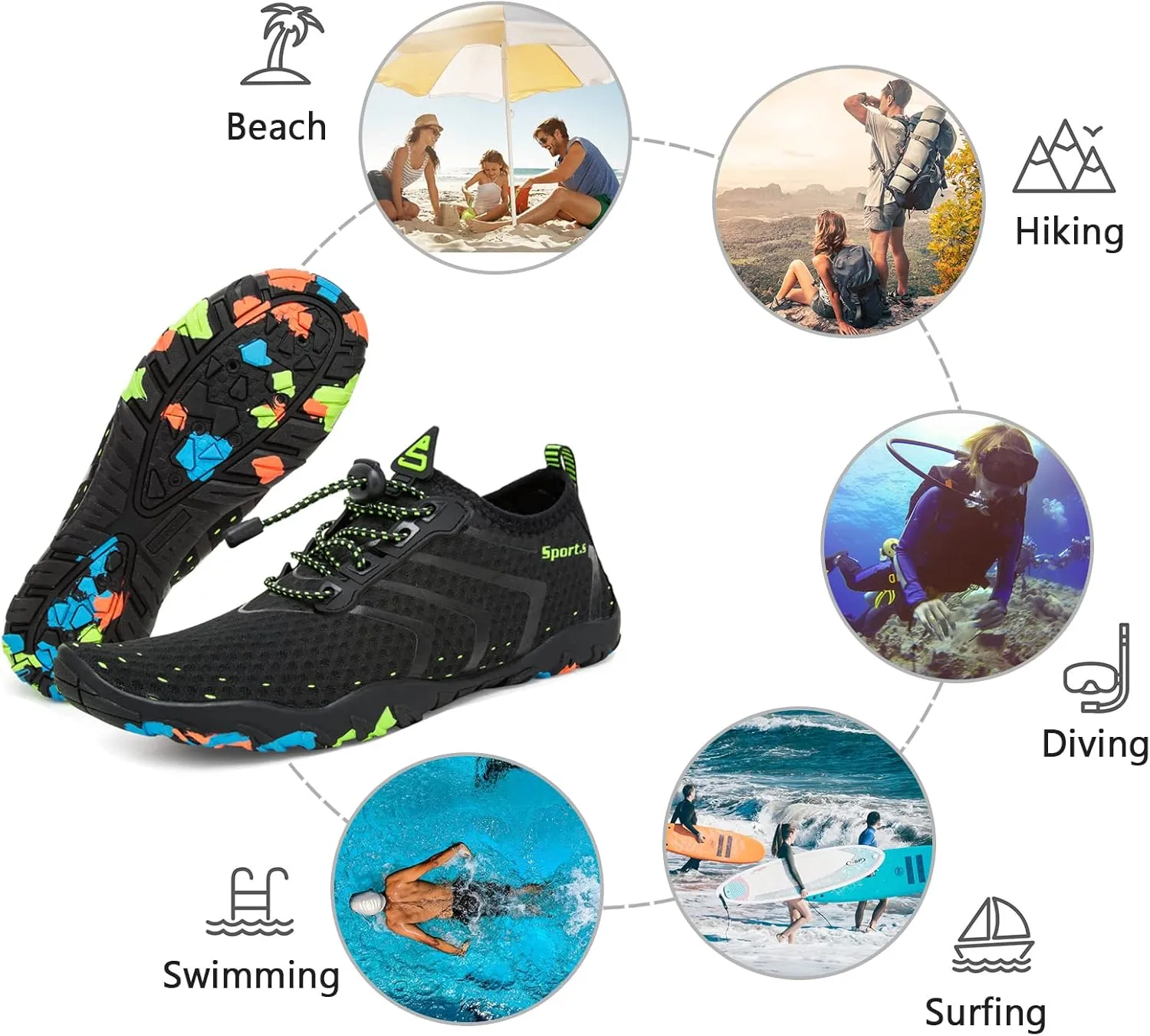 WateLves Water Shoes Mens Womens Barefoot Beach Swim Shoes Quick-Dry Aqua Socks for Surf Pool Yoga Water Aerobics