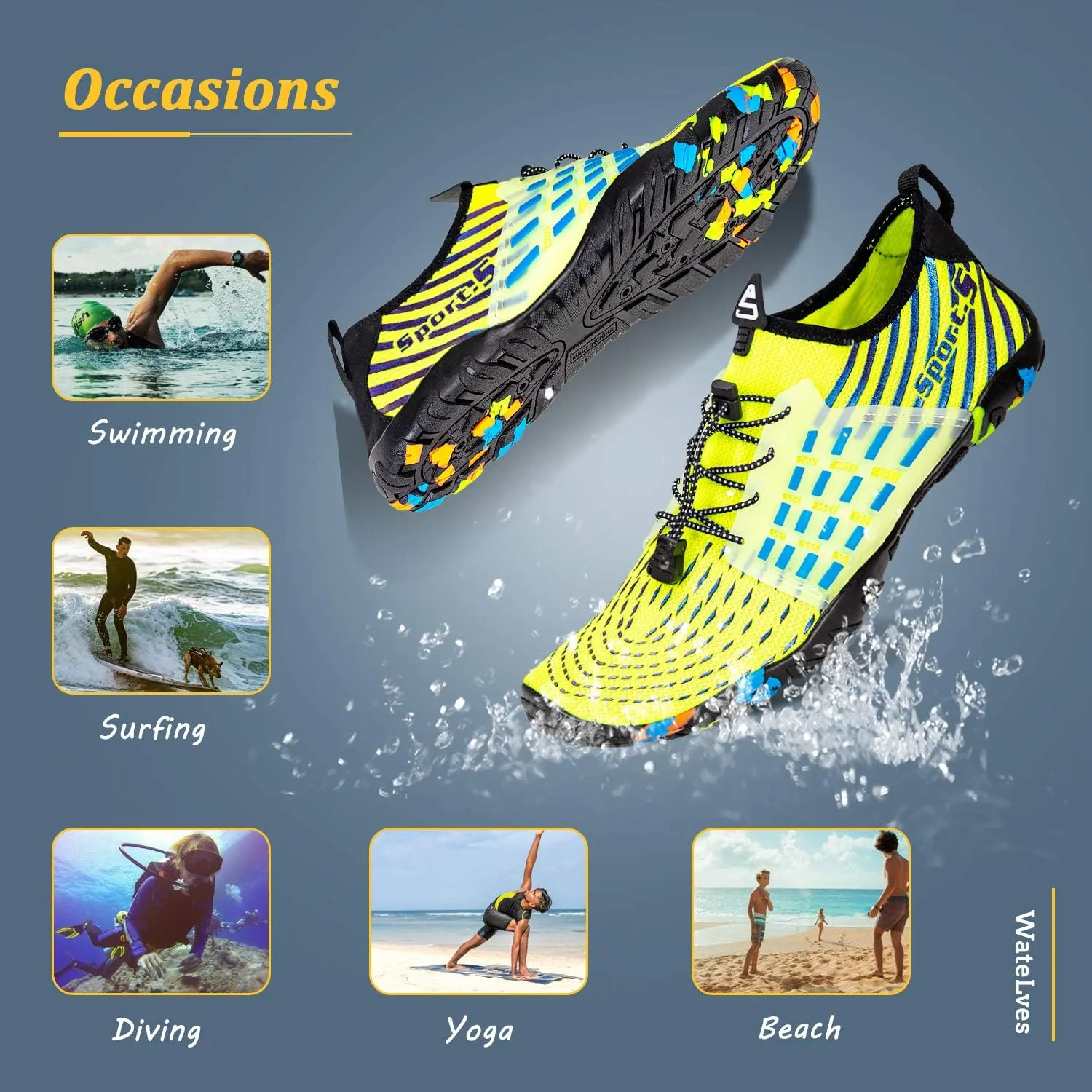 WateLves Water Shoes Mens Womens Beach Swim Shoes Quick-Dry Aqua Socks Pool Shoes for Surf Yoga Water Aerobics