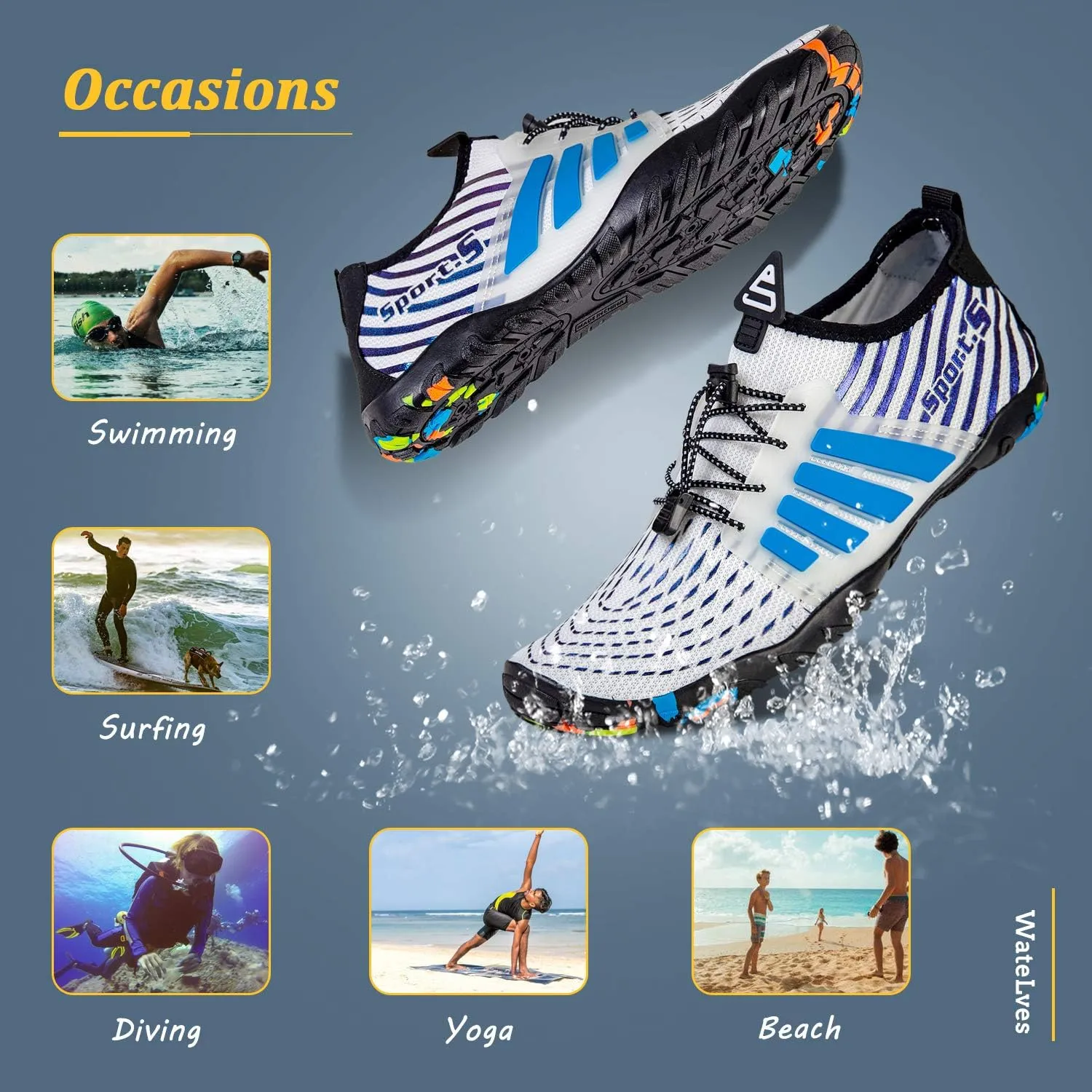 WateLves Water Shoes Mens Womens Beach Swim Shoes Quick-Dry Aqua Socks Pool Shoes for Surf Yoga Water Aerobics
