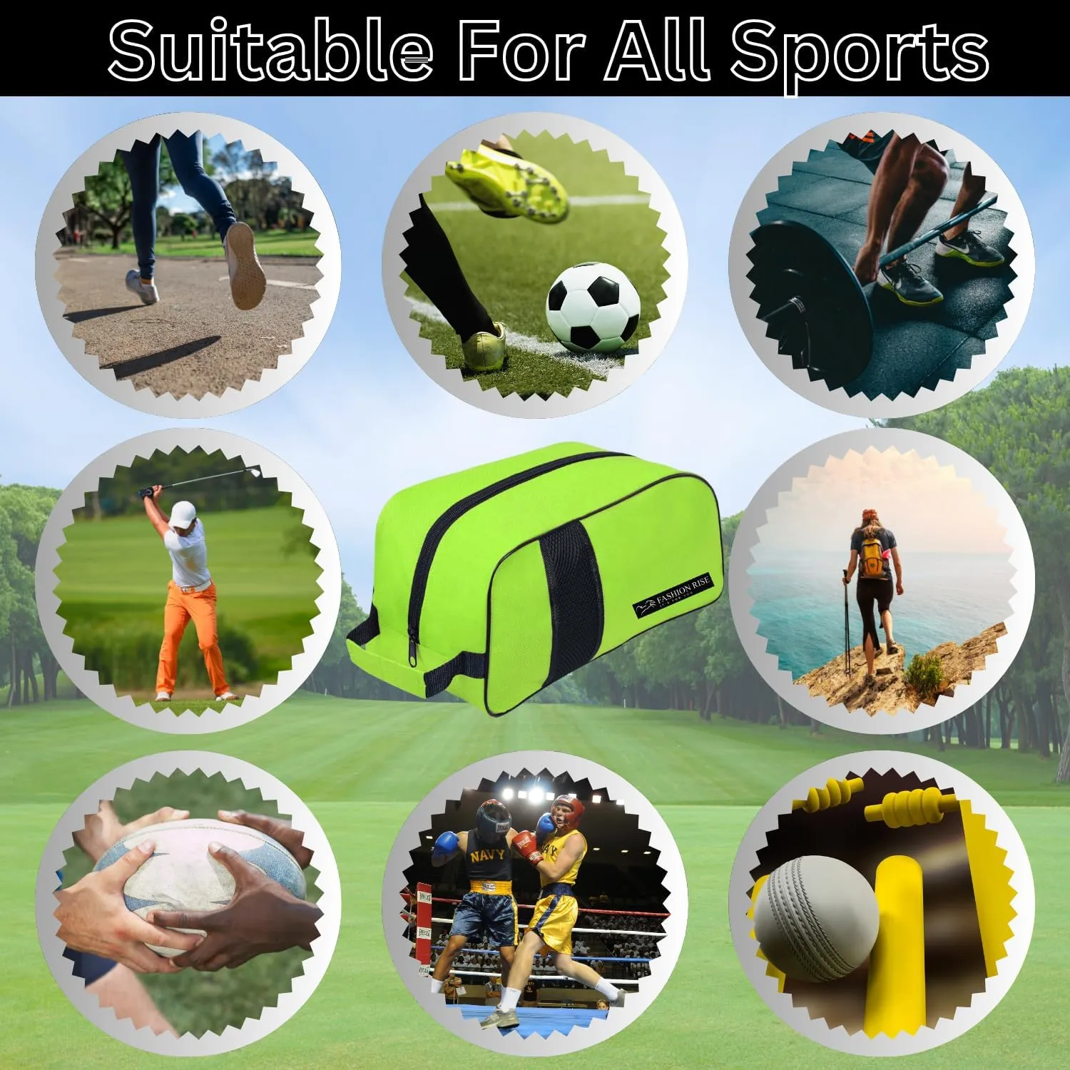 Waterproof Sports Boot/Shoe/Travel Bag for Football Cricket Rugby Golf Toiletry Gym for Boy/Girl Men/Women (Fluorescent Green)