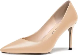 WAYDERNS Women's Matte Pointed Toe Slip On Stiletto High Heel Pumps Wedding Dress Shoes 3.5 Inch