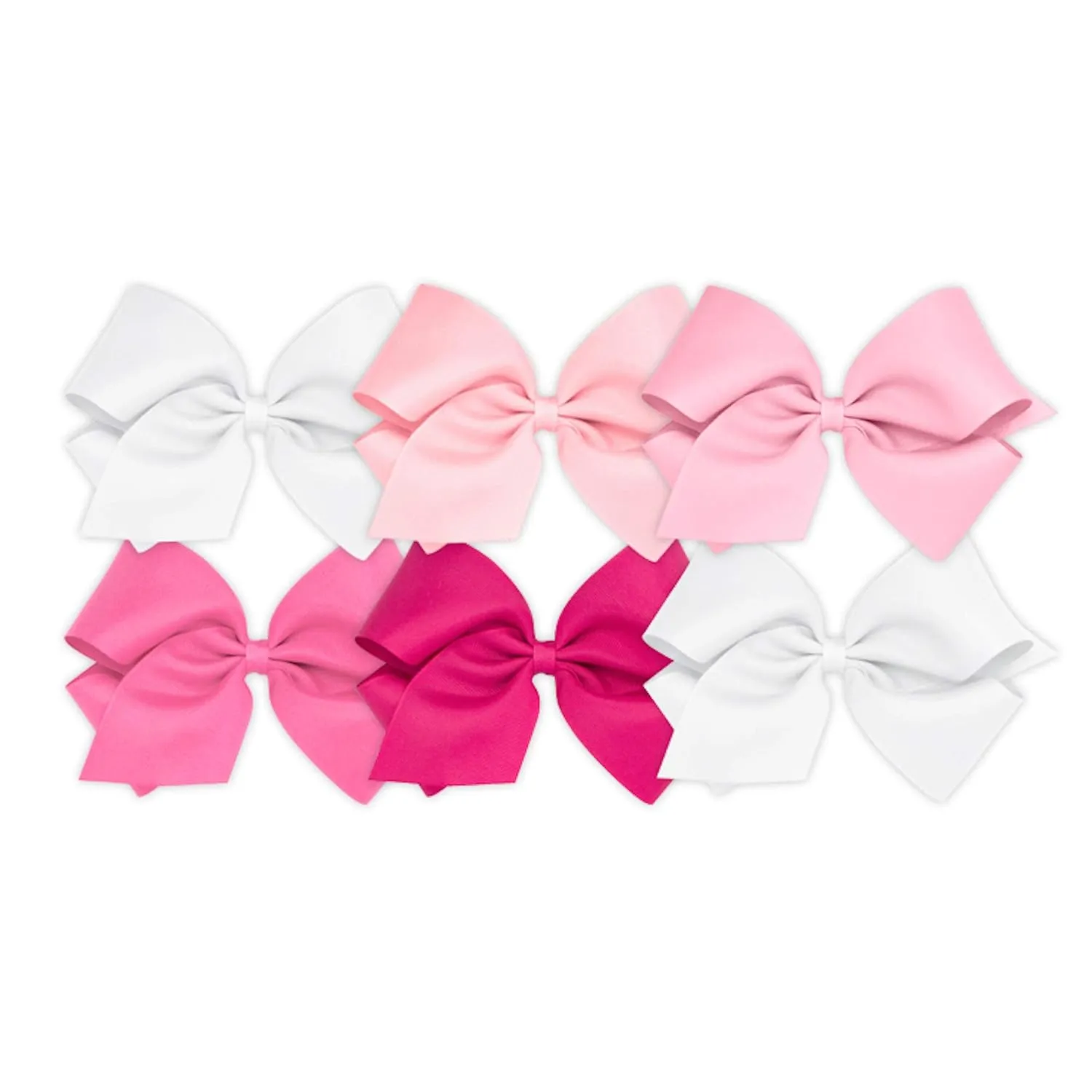 Wee Ones Girls' 6 Piece Set of Bows, Solid Grosgrain Variety Pack on a WeeStay No-Slip Hair Clip, King, White, Light Pink, Pearl, Hot Pink, Shocking Pink