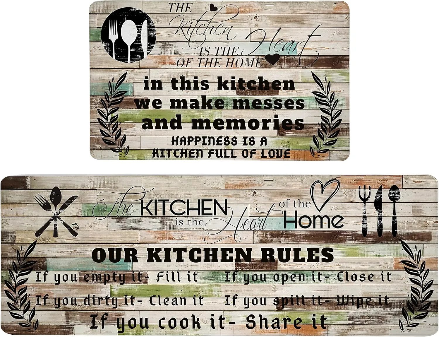 weesire Kitchen Mats for Floor Anti Fatigue Mats for Kitchen Floor Kitchen Rugs Farmhouse Style Memory Foam Kitchen Mat Cushioned PVC Leather Kitchen Rug Set, 17.3x28 17.3x47 inchs