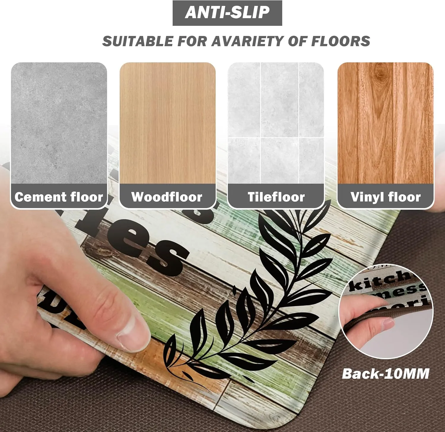 weesire Kitchen Mats for Floor Anti Fatigue Mats for Kitchen Floor Kitchen Rugs Farmhouse Style Memory Foam Kitchen Mat Cushioned PVC Leather Kitchen Rug Set, 17.3x28 17.3x47 inchs